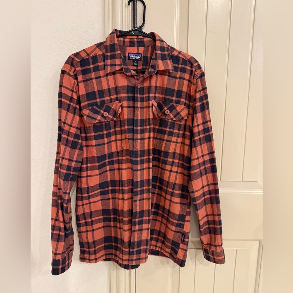 PATAGONIA Fjord Men's Flannel Orange Plaid Shirt SIZE medium - Picture 2 of 7